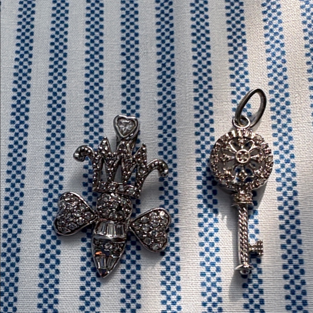 Silver Rhinestone Key And Crown Charms
